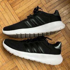 adidas sz 10 black with black stripes white sole.